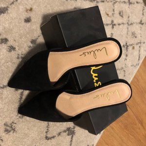 Slides by Lulus (Lorena Black Suede Pointed Toe)